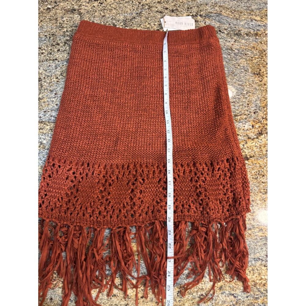 NWT Moon River Rust Knit Crochet Fringe Skirt L Boho Festival - Picture 4 of 9